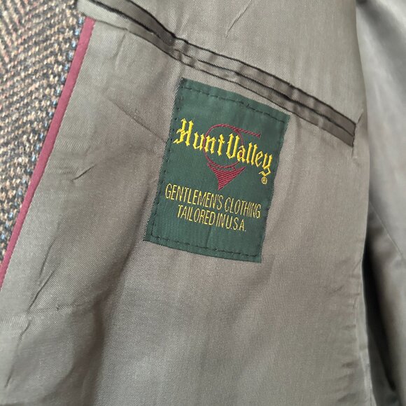 Hunt Valley 100% Pure Wool Brown Tweed Blazer 48L Suede Elbow Patches Made in US - Picture 7 of 12